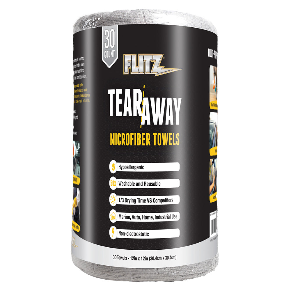 Flitz 12 x 12 inch grey tear-away microfiber towels, 30-pack